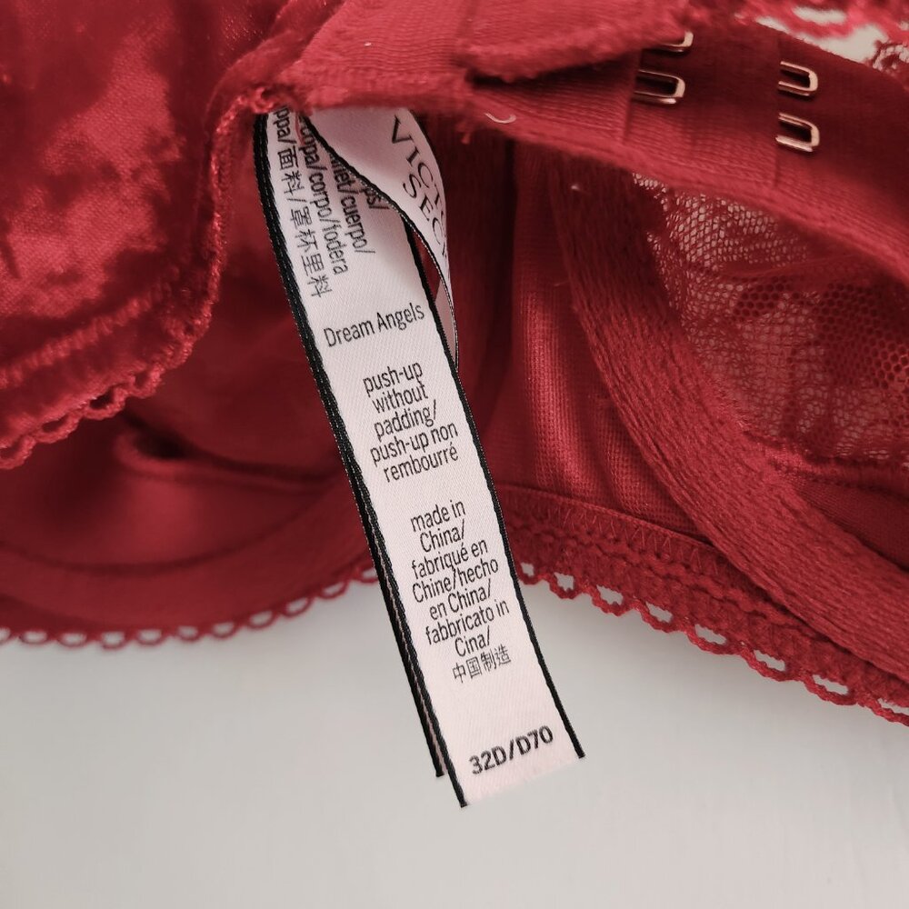Victoria's Secret Dream Angels Red Velvet Push Up Without Padding Bra Sz. 32D - Picture 7 of 7